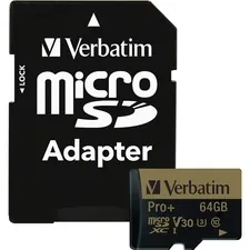 VERBATIM 44034 — 64GB PROPLUS 600X MICROSDXC MEMORY CARD WITH ADAPTER, UHS-1 U3 CLASS 10
