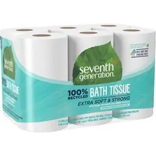 SEVENTH GENERATION SEV 13733CT — Seventh Generation 100% Recycled Bathroom Tissue - 2 Ply - 240 Sheets/Roll - White - Paper - Dye-free, Fragrance-free, Non-chlorine Bleached - For Bathroom - 48 / Carton