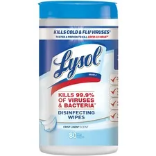 RECKITT BENCKISER RAC 89346CT — Lysol Disinfecting Wipes - Wipe - Crisp Linen Scent - 7 Width x 8 Length - 80 / Canister - 6 / Carton - White