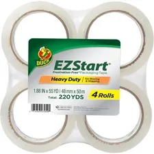 Shurtech DUC 280068 — Duck Brand EZ Start Crystal Clear Packaging Tape - 54.60 yd Length x 1.88 Width - 2.6 mil Thickness - 3 Core - Acrylic - 4 / Pack - Crystal Clear