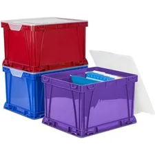STOREX STX 62012U03C — Storex 3 Piece Cube Storage Bins - External Dimensions: 14.3 Width x 17.3 Depth x 10.5 Height - Stackable - Plastic - Assorted Bright - For File - Recycled - 3 / Set