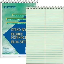 TOPS BUSINESS FORMS TOP 8021DZ — TOPS Steno Books - 80 Sheets - Coilock - Gregg Ruled - 15 lb Basis Weight - 6 x 9 - 9 x 6 x 0.3 - Green Tint Paper - Green, White, Blue Cover - Snag Resistant, Acid-free, Heavyweight - 12 / Dozen