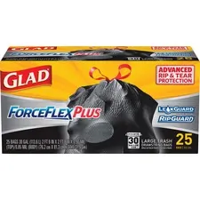 CLOROX CLO 70359CT — Glad ForceFlexPlus Drawstring Large Trash Bags - Large Size - 30 gal - Black - 150/Carton - 25 Per Box - Home, Office, Can