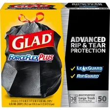 CLOROX CLO 78997 — Glad ForceFlexPlus Drawstring Large Trash Bags - Large Size - 30 gal - 0.90 mil (23 Micron) Thickness - Black - 50/Box - Home, Garbage, Office, Commercial, Restaurant