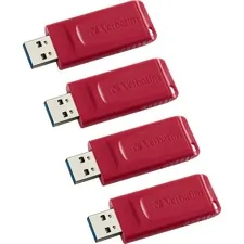 VERBATIM VER 96317CT — Verbatim 16GB Store 'n' Go USB Flash Drive - 4-pack - Red - 16 GB - USB - Red - Lifetime Warranty - 4 / Carton
