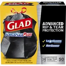 CLOROX CLO 78997CT — Glad ForceFlexPlus Drawstring Large Trash Bags - 30 gal - 23.74 Width x 24.88 Length x 0.90 mil (23 Micron) Thickness - Black - 150/Carton - 50 Per Box - Garbage, Indoor, Outdoor, Home, Office, Restaurant, Commercial