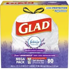 CLOROX CLO 78902 — Glad ForceFlex Tall Kitchen Drawstring Trash Bags - 13 gal - 0.78 mil (20 Micron) Thickness - White - 80/Box - 80 Per Box - Garbage, Office, Kitchen