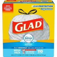 CLOROX CLO 78563 — Glad ForceFlex Tall Kitchen Drawstring Trash Bags - Fresh Clean - 13 gal - 23.75 Width x 25.38 Length x 0.72 mil (18 Micron) Thickness - White - 1/Box - 110 Per Box - Home, Office