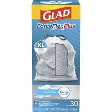 CLOROX CLO 78913 — Glad ForceFlexPlus XL X-Large Kitchen Drawstring Trash Bags - Large Size - 20 gal - 24.02 Width x 32.01 Length - White - 30/Each - Garbage, Office, Kitchen