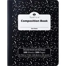 Sparco SPR 00333 — Sparco College Ruled Composition Notebook - 100 Pages - Sewn - Front Ruling Surface - 2.10 x 7.39.9 - Hard Cover, Label - 12 / Pack