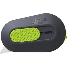 SLICE, INC. SLI 10514 — Slice Retract Mini Cutter - Ceramic Blade - Built-in Magnet, Retractable, Non-sparking, Non-conductive, Rubberized Slider Button, Rust-free - Acrylonitrile Butadiene Styrene (ABS), Neodymium Magnet, Stainless Steel, Zirconia, Rubber - Gray, Green - 2.4 Length - 1 Each