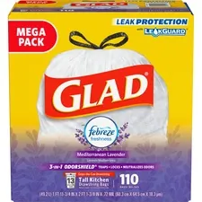 CLOROX CLO 79157 — Glad ForceFlex Tall Kitchen Drawstring Trash Bags - 13 gal - 23.75 Width x 25.38 Length x 0.72 mil (18 Micron) Thickness - White - 1/Box - 110 Per Box - Home, Office