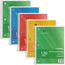 Sparco SPR 83254BD — Sparco Wire Bound College Ruled Notebook - 120 Sheets - Wire Bound - College Ruled - Unruled - 16 lb Basis Weight - 8 x 10 1/2 - Assorted Paper - Assorted Cover - Chipboard Cover - Resist Bleed-through, Subject, Stiff-cover, Stiff-back - 6 / Bundle