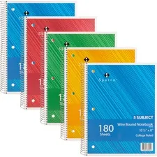 Sparco SPR 83255BD — Sparco Wirebound College Ruled Notebooks - 180 Sheets - Wire Bound - College Ruled - Unruled - 8 x 10 1/2 - Assorted Paper - Assorted Cover - Chipboard Cover - Resist Bleed-through, Subject, Stiff-back, Stiff-cover - 5 / Bundle