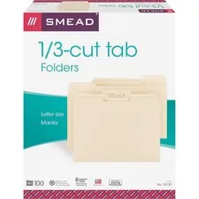 SMEAD MANUFACTURING CO. SMD 10330CT — Smead 1/3 Tab Cut Letter Recycled Top Tab File Folder - 8 1/2 x 11 - 3/4 Expansion - Top Tab Location - Assorted Position Tab Position - Manila - Manila - 10% Recycled - 500 / Carton