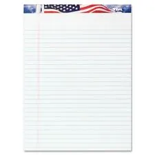 TOPS BUSINESS FORMS TOP 75113 — TOPS American Pride Writing Tablets - 50 Sheets - Strip - 0.34 Ruled - 16 lb Basis Weight - 8 1/2 x 11 3/4 - White Paper - Perforated, Bleed Resistant - 3 / Pack