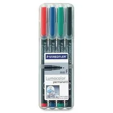 STAEDTLER MARS GMBH STD 318WP4 — Staedtler Quick-drying Fine Point Permanent Markers - Fine Marker Point - 0.6 mm Marker Point Size - Red, Blue, Green, Black - Black Polypropylene Barrel - 4 / Set