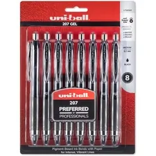 UNIBALL UBC 1756584 — uni-ball 207 0.7mm Gel Pens - Medium Pen Point - 0.7 mm Pen Point Size - Conical Pen Point Style - Refillable - Retractable - Black Gel-based Ink - Translucent Black Plastic Barrel - Tungsten Carbide Tip - 8 / Pack