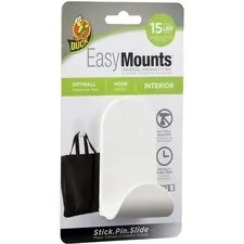 Shurtech DUC 287391 — Duck Brand EasyMounts Interior Drywall J Hook - 15 lb (6.80 kg) Capacity - 3.5 Length - for Indoor, Sports Equipment - White - 1 / Each