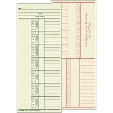 TOPS BUSINESS FORMS TOP 1260 — TOPS 2-Sided Weekly Time Cards - Double Sided Sheet - 3.37 x 8.25 Sheet Size - Manila - Manila Sheet(s) - Green, Red Print Color - 500 / Box
