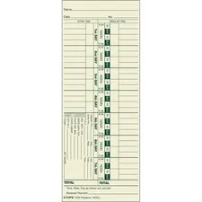 TOPS BUSINESS FORMS TOP 1252 — TOPS Manila Stock Weekly Time Cards - 3.50 x 9 Sheet Size - Manila - Manila Sheet(s) - Green Print Color - 500 / Box
