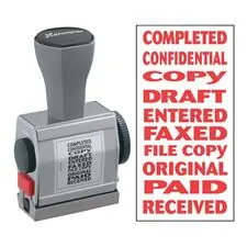 SHACHIHATA INC. U.S.A. XST 81041 — Xstamper 10-In-1 Phrase Stamp - Message Stamp - COMPLETED, CONFIDENTIAL, COPY, DRAFT, ENTERED, FAXED, FILE COPY,, PAID, RECEIVED - 0.19 Impression Width x 1.50 Impression Length - Red - 1 Each