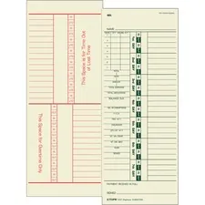 TOPS BUSINESS FORMS TOP 1257 — TOPS Numbered Days/Full Payroll Time Cards - Double Sided Sheet - 3.50 x 9 Sheet Size - Yellow - Manila Sheet(s) - Green, Red Print Color - 500 / Box