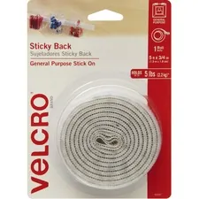 VELCRO USA VEK 90087 — VELCRO® Brand Sticky Back Tape, 5ft x 3/4in Roll, White - Self-adhesive hook and loop tape - adheres to most smooth surfaces. Dispender included.