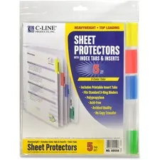 C-LINE CLI 05550 — C-Line Heavyweight Poly Sheet Protectors with Index Tabs - 5-Tab Set, Assorted Color Tabs, Top Loading, 8 1/2 x 11, 5/ST, 05550
