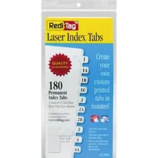 REDITAG CORPORATION RTG 33001 — Redi-Tag Laser Printable Index Tabs - 180 Blank Tab(s) - 1" Tab Height x 0.43" Tab Width - Self-adhesive, Permanent - White Tab(s) - 180 / Pack