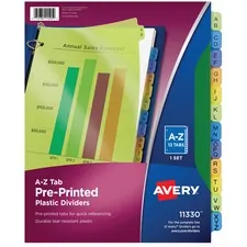 Avery Dennison AVE 11330 — Avery® Preprinted A-Z Plastic Dividers - 12 x Divider(s) - A-Z - 12 Tab(s)/Set - 8.5 Divider Width x 11 Divider Length - 3 Hole Punched - Multicolor Plastic Divider - Multicolor Plastic Tab(s) - 12 / Set