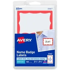 Avery Dennison CW19011 — Avery® Border Print or Write Name Tags - Removable Adhesive - Rectangle - Laser, Inkjet - White, Red - Paper - 2 / Sheet - 50 Total Sheets - 100 Total Label(s) - 3