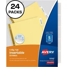 Avery Dennison AVE 11113 — Avery® Big Tab Insertable Dividers - 120 x Divider(s) - 5 Tab(s) - 5 - 5 Tab(s)/Set - 8.5 Divider Width x 11 Divider Length - Letter - 3 Hole Punched - Buff Paper Divider - Clear Paper, Plastic Tab(s) - 120 / Box