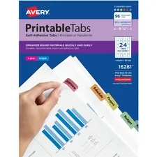 Avery Dennison AVE 16281 — Avery® Printable Repositionable Tabs - 96 Tab(s)1.25 Tab Width - Permanent - Paper Divider - Assorted Paper Tab(s) - 96 / Pack