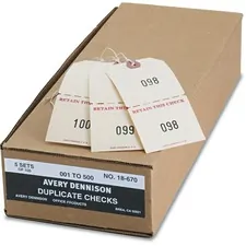 Avery Dennison AVE 18670 — Avery® Duplicate Auto Park Tags - 4.75 Length x 2.38 Width - Rectangular - 1 to 500 Print Serial - Twine Fastener - 500 / Box - Paper - Manila