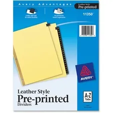 Avery Dennison AVE 11350 — Avery® Preprinted Tab Dividers - Gold Reinforced Edge - Printed Tab(s) - Character - A-Z - 25 Tab(s)/Set - 8.5 Divider Width x 11 Divider Length - Letter - 3 Hole Punched - Buff Divider - Black Leather Tab(s) - 25 / Set