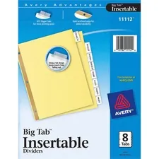 Avery Dennison AVE 11112 — Avery® Big Tab Insertable Dividers - Reinforced Gold Edge - 8 Blank Tab(s) - 8 Tab(s)/Set - 8.5 Divider Width x 11 Divider Length - Letter - 3 Hole Punched - Buff Paper Divider - Clear Tab(s) - 8 / Set