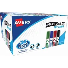 Avery Dennison AVE 98188 — Avery® Marks A Lot Desk-Style Dry-Erase Markers - Chisel Marker Point Style - Black, Blue, Green, Red - 24 / Box