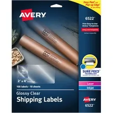 Avery Dennison 06522 — Avery® Easy Peel High Gloss Clear Mailing Labels - Permanent Adhesive - Rectangle - Laser, Inkjet - Clear - Film - 10 / Sheet - 10 Total Sheets - 100 Total Label(s) - 5