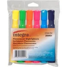 Integra ITA 30001 — Integra Chisel Desk Liquid Highlighters - Chisel Marker Point Style - Assorted Water Based Ink - Assorted Barrel - 6 / Set