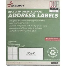National Industries For the Blind 7530015144904 — SKILCRAFT Permanent Laser Address Label - 2 5/8 x 1 Length - Permanent Adhesive - Rectangle - Laser, Inkjet - White - 30 / Sheet - 1 / Box