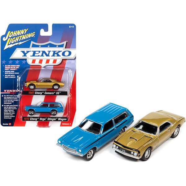 Johnny Lightning JLPK014-JLSP170B - 1967 Chevrolet Camaro SS Gold Metallic and 1972 Chevrolet Ve