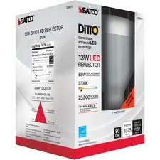 Satco Products Inc SDN S29615 — Satco 13W BR40 LED 2700K Bulb - 13 W - 85 W Incandescent Equivalent Wattage - 120 V AC - 1075 lm - BR40 Size - Frosted White - Warm White Light Color - E26 Base - 25000 Hour - 4400.3°F (2426.8°C) Color Temperature - 95 CRI - 103° Beam Angle - Dimmable - Reflector - 1 Each