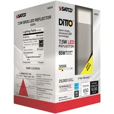 Satco Products Inc SDN S28578 — Satco 7.5W BR30 LED Bulb - 7.50 W - 65 W Incandescent Equivalent Wattage - 120 V AC - 650 lm - BR30 Size - Frosted White - Warm White Light Color - E26 Base - 25000 Hour - 4940.3°F (2726.8°C) Color Temperature - 93 CRI - 105° Beam Angle - Dimmable - Reflector - 1 Each