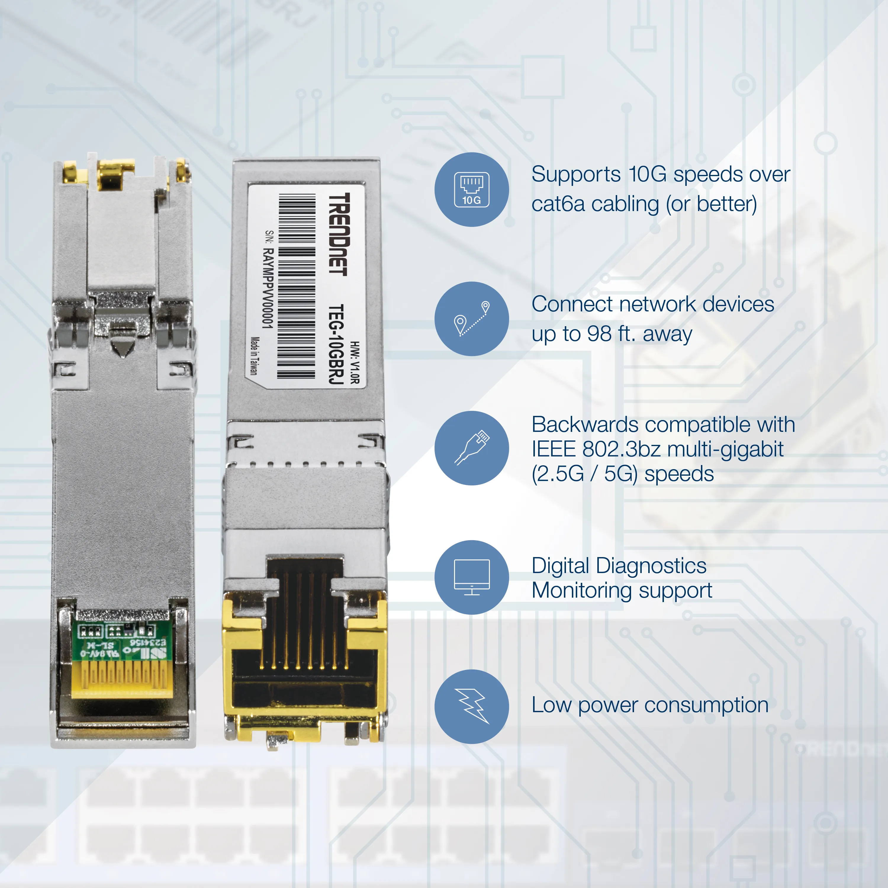 TRENDNET TEG-10GBRJ — 10G RJ-45 COPPER SFP+ MODULE