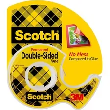 3M MMM 137 — Scotch Double-Sided Tape - 12.50 yd Length x 0.50" Width - 1" Core - Clear - Acrylate - Permanent Adhesive Backing - Dispenser Included - Handheld Dispenser - Long Lasting - For Splicing, Mount Picture/Poster - 1 Roll