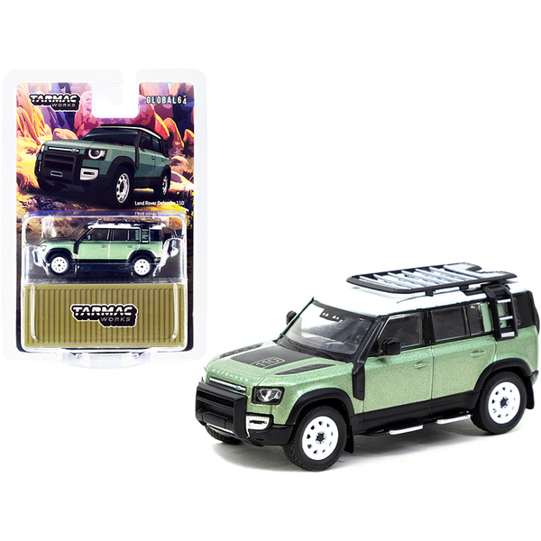 Tarmac Works T64G-020-GR - Land Rover Defender 110 with Roof Rack Light Green Metallic 