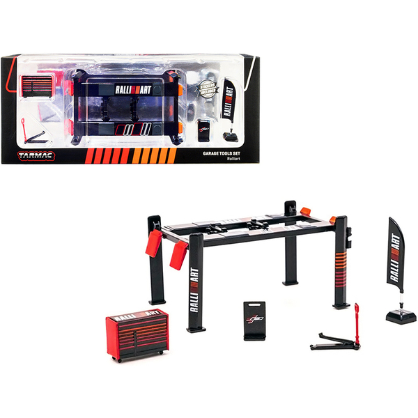 Tarmac Works T64A-001-RLA - Ralliart Garage Tools Set of 5 pieces with Stickers for 164 
