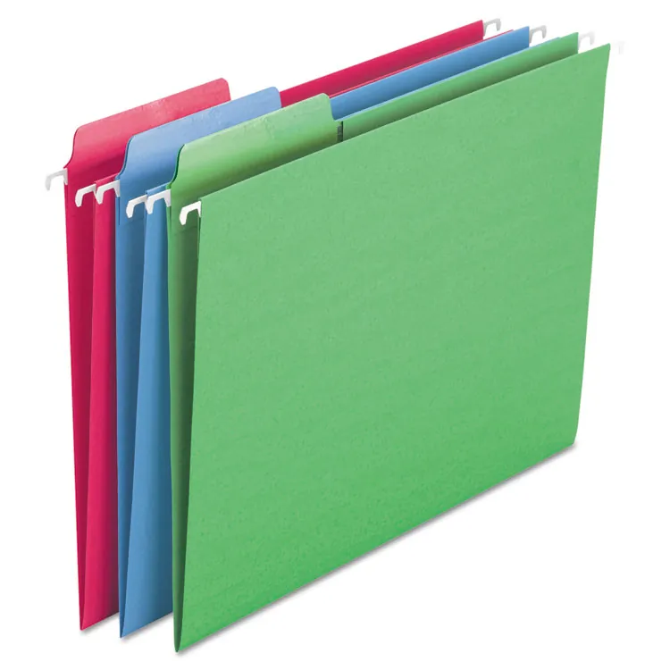 SMEAD MANUFACTURING CO. SMD 64031 — Smead FasTab 1/3 Tab Cut Letter Recycled Hanging Folder - 8 1/2 x 11 - Top Tab Location - Assorted Position Tab Position - Blue, Green, Red - 10% Recycled - 18 / Box