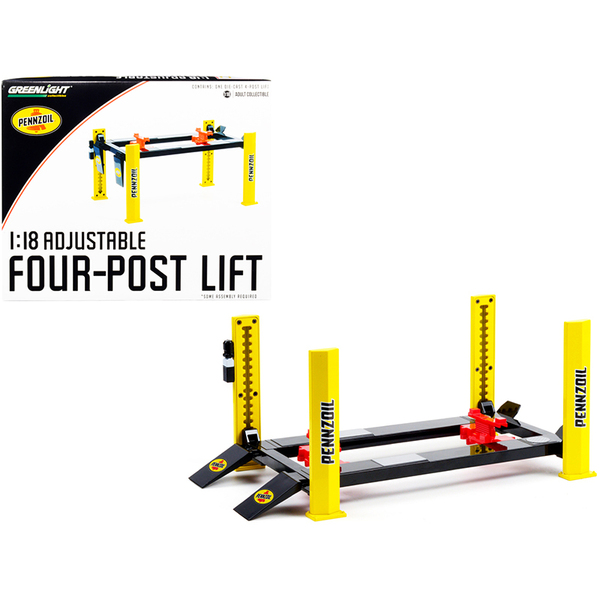 Greenlight 13619 - Adjustable Four Post Lift Black and Yellow Pennzoil for 118 